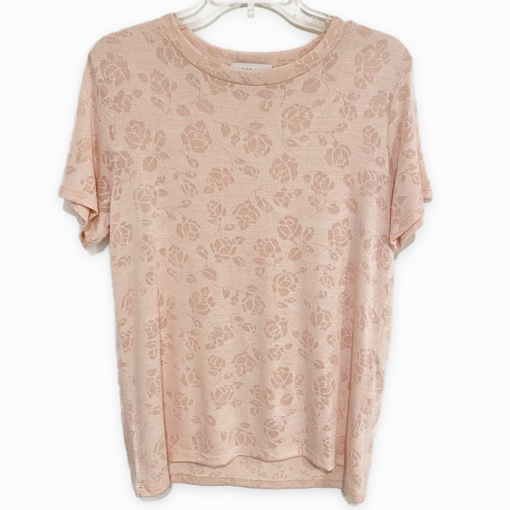 Gilli | Lace Floral Short Sleeve Top Pink Spandex Size Medium